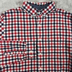 Express Shirt Soft Wash Long Sleeve Plaid‎ Button Up Mens Medium EUC Red Navy
